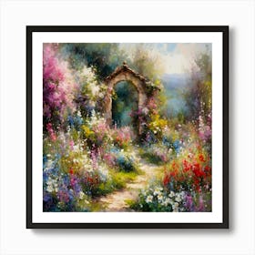 Garden With Beautiful Spring Flowers Art Print