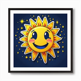 Lovely smiling sun on a blue gradient background 81 Art Print