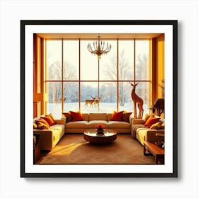 Living Room With Deer 13 Art Print