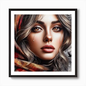 Beautiful Girl With A Scarf Art Print