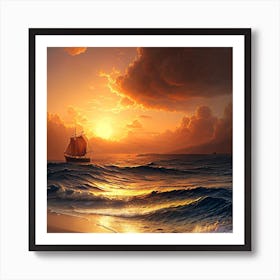 Sunset Sailboat Art Print