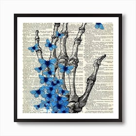 Blue Butterflies On A Skeleton Art Print