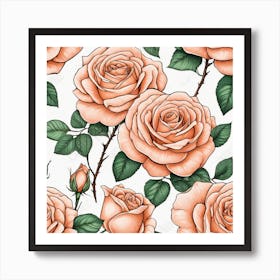 Seamless Pattern With Roses 2 Art Print