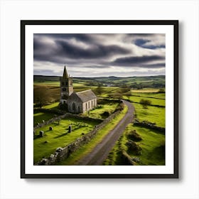 Rural Aerial Village Norman Grass Cemetery Cloudy Old Air Gravestone Mediaeval Architectu (10) Art Print