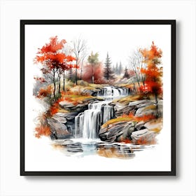 Waterfall In Autumn 2 Art Print