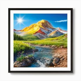 Radiant Sunrise Over A Vibrant Mountain Landscape Art Print