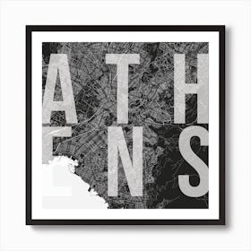 Athens Mono Street Map Text Overlay Square Art Print