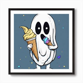 Sweet Specter: Minimalist Wall Art featuring a Simple Ghost Enjoying an Ice Cream Doodle 1 Art Print