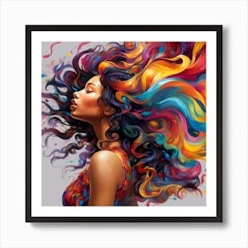 Colorful Woman With Colorful Hair 2 Art Print