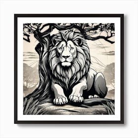 Lion Under The Tree Art Print