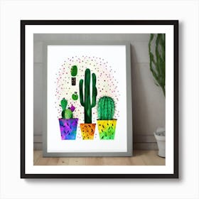 Cacti And Disco Ball Art Print Cactus Print 1 Art Print