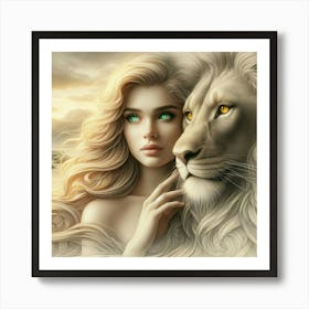 A beautiful woman and lion 6 Art Print