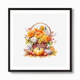 Autumn Flowers In A Basket 2 Art Print