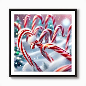 Candy Canes In The Snow Art Print