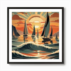 Sailboats At Sunset 9 Art Print