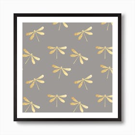 Grey Dragonfly Pattern Art Print