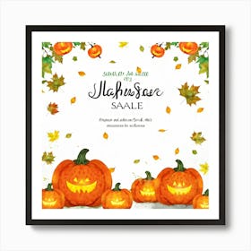 Autumn Sale Banner Watercolor Style Exploding With Vibrant Hues Of Pumpkin Orange And Leaf Green 2 1 Art Print