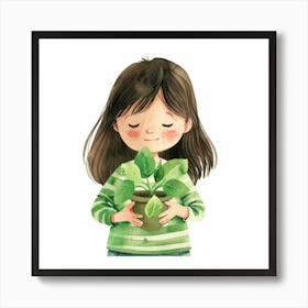 Little Girl Holding A Plant Art Print