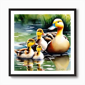 Duck Family Painting Art Print