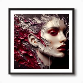 Face Of A Beautiful Woman - Embossed Acrylic Artwork In Maroon and Silver Art Print