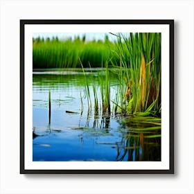 Grass Plant Vegetation Water Reed Calm Cane Season Scene Green Tranquil Background Natur (12) Art Print