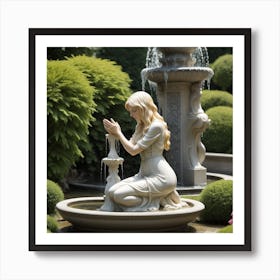 93 Garden Statuette Of A Low Kneeling Blonde Woman With Clasped Hands Praying At The Feet Of A Statuet Art Print