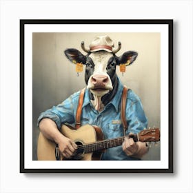 Cow Playing Guitar 4 Art Print