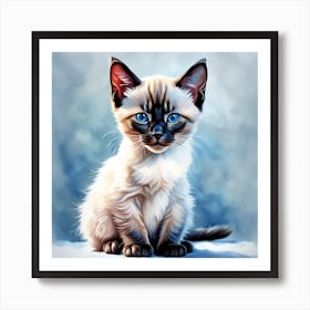 Siamese Kitten Digital Watercolor Portrait Art Print