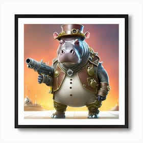 Hippopotamus No.1, Dressed In Steampunk Fashion Art Print