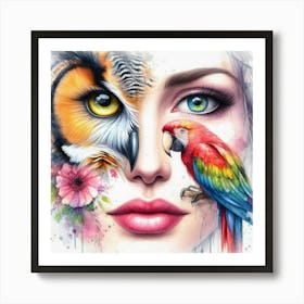 Owl And Bird Painting Art Print