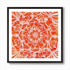 Red orange mandala Art Print