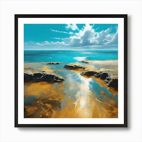 The Turquoise Sea and Golden Sands of Rocky Beach 3 Art Print