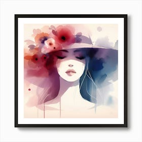 Watercolor Girl In A Hat 1 Art Print