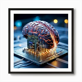 A Three Dimensional Cybernetic Human Brain With Electric Lines Running Through Functioning As A Ne (5) Art Print