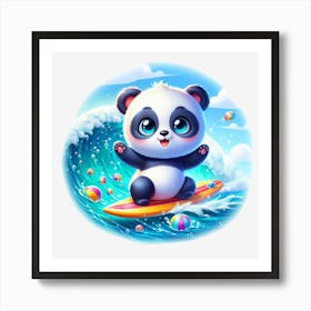 Panda Bear Surfing 2 Art Print
