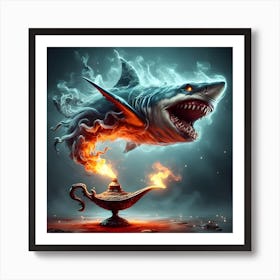 Shark With A Lamp Art Print