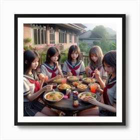 Asian Girls Eating 1 Art Print
