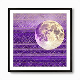 Big white moon purple space Art Print