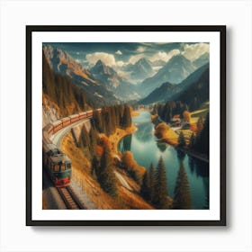 Train In The Mountains Panoramic Wall Art Print Art Print