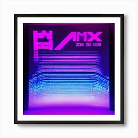 A Futuristic 1980s Poster Adorned With Iridescent Purple And Violet Waves Cascading Dynamically Dow (2) Art Print