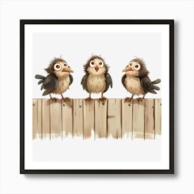 Three Birds On A Fence Art Print