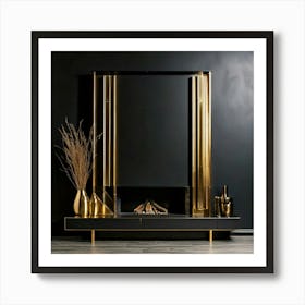 Firefly Bold, Geometric, Fireplace, Design, Polished, Black, Brass, Accents, Narrow, Shelves, Minima (8) Poster