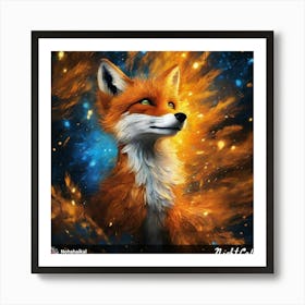 Fox In The Night Sky Art Print