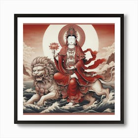 Buddha On A Lion Art Print