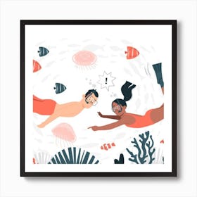 Couple Scuba Diving Underwater Art Print