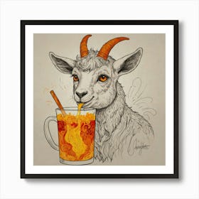 Goat Drinking A Cup Of Tea Art Print