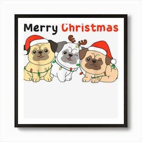 Pug Christmas Tree Animals Cute Dog Art Print