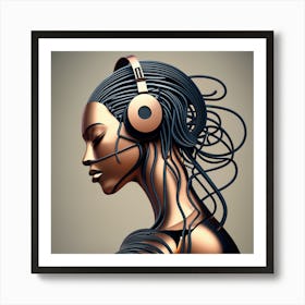 Woman With Headphones 60 Art Print