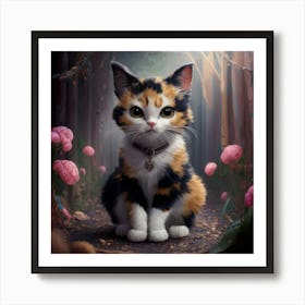 Calico Kitten In The Forest 1 Art Print