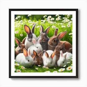 Rabbits In The Meadow Poster